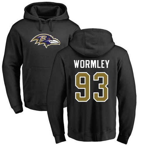 Men Baltimore Ravens Black Chris Wormley Name and Number Logo NFL Football 93 Pullover Hoodie Sweatshirt